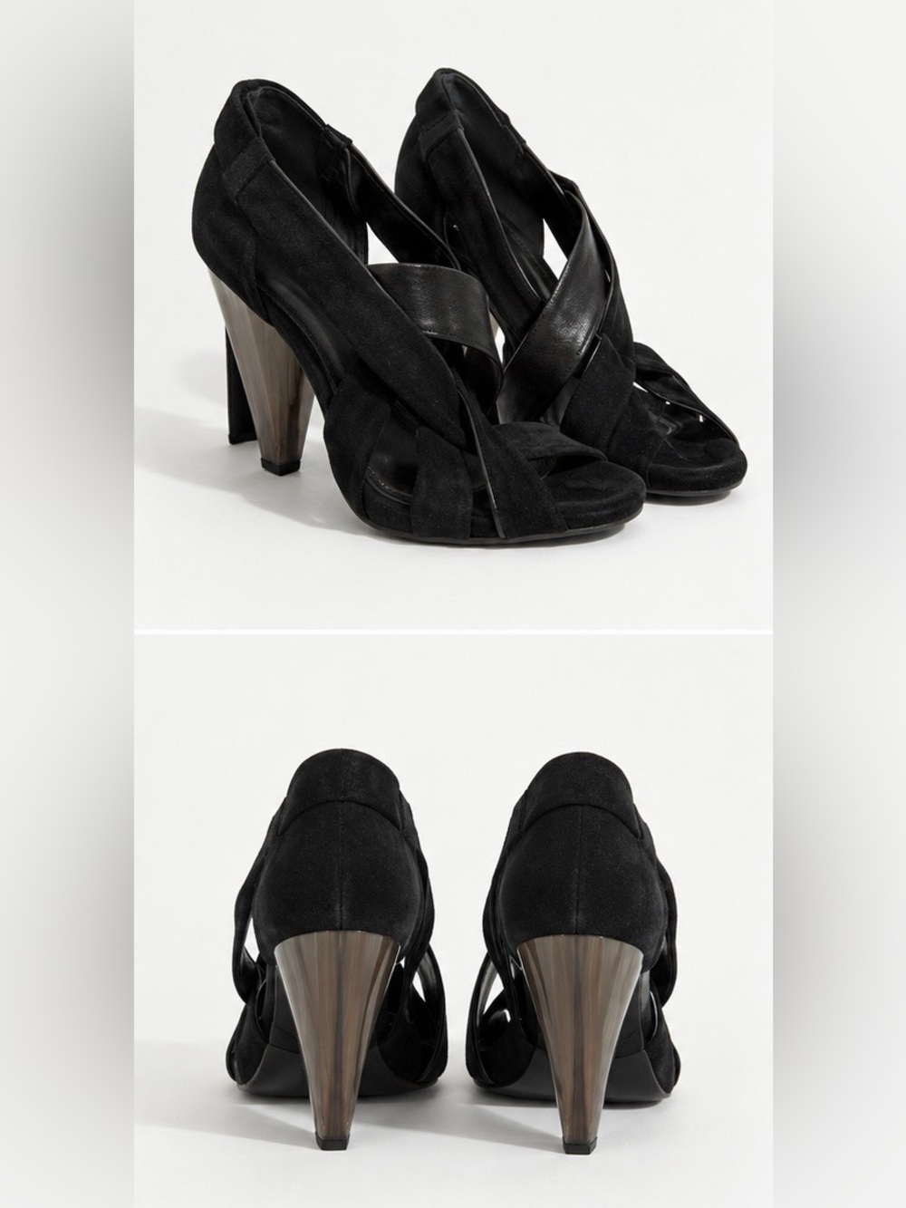 Derek Lam Shoe Black Suede Wrap Around Tie Tortoise Heel Sz 38